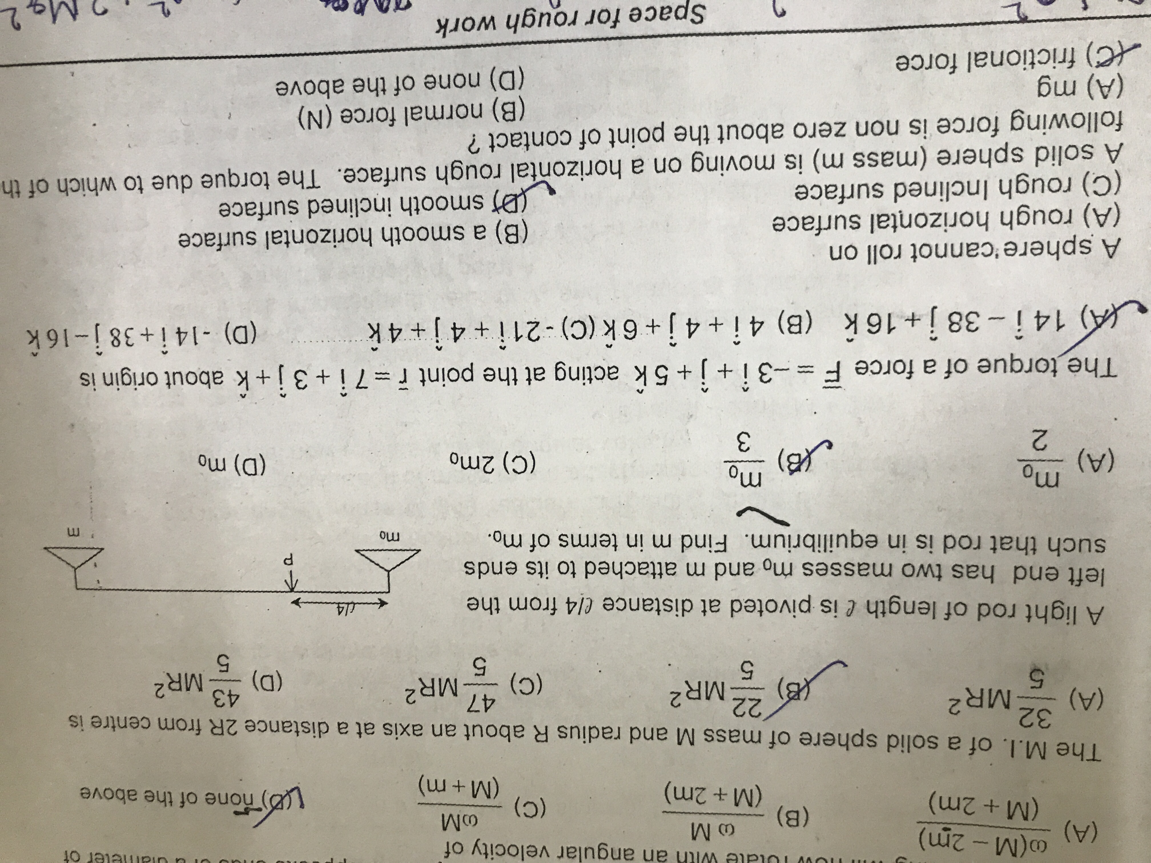 Question image for A light rod of length l is pivoted a distance l/4